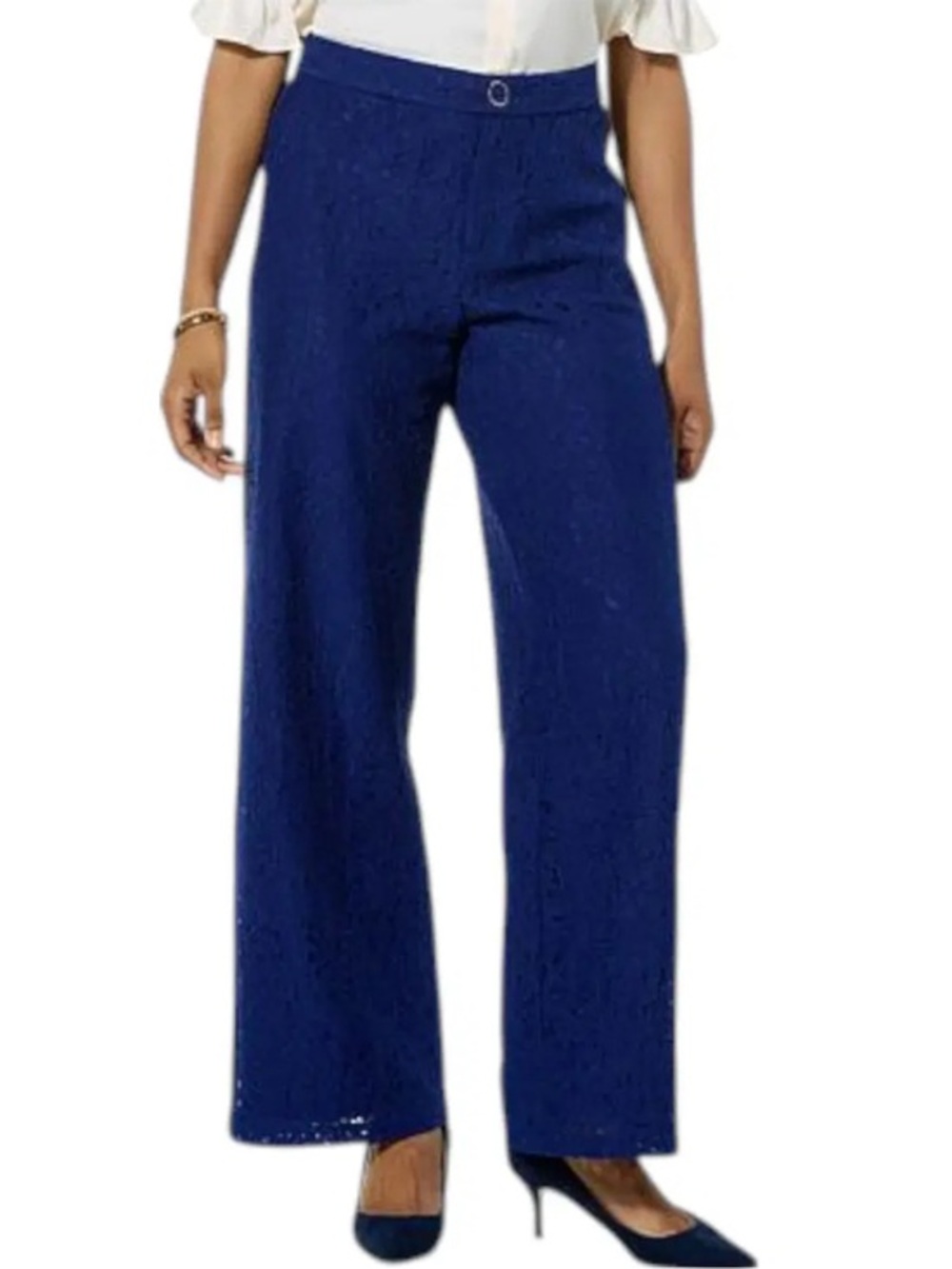 NWOT G by Giuliana lace dress pant fully lined wider leg high rise rich navy M